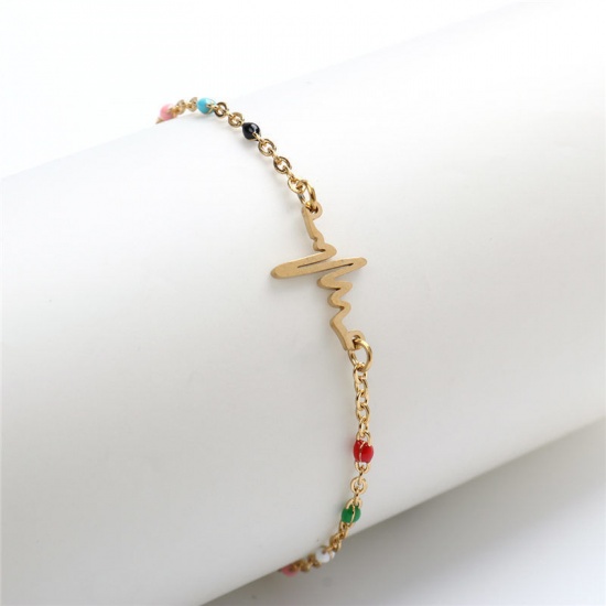 Picture of 304 Stainless Steel Bracelets Gold Plated At Random Pineapple/ Ananas Fruit Enamel 18cm(7 1/8") long, 1 Piece