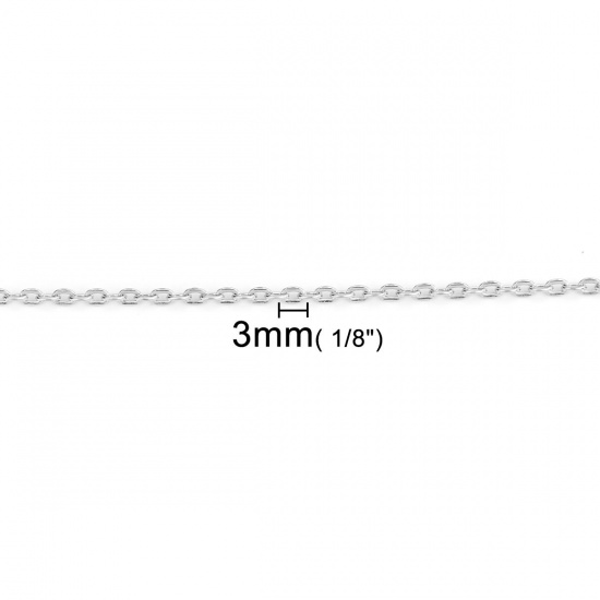 Picture of Iron Based Alloy Link Cable Chain Findings Silver Tone Flat Round 3mm x 2mm, 10 M
