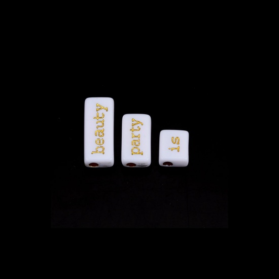 Picture of Acrylic Beads Rectangle Golden At Random Pattern About 24mm x 10mm - 12mm x 10mm, Hole: Approx 3.1mm, 50 Grams (Approx 57-60 PCs)