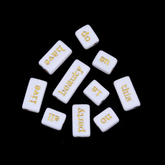 Picture of Acrylic Beads Rectangle Golden At Random Pattern About 24mm x 10mm - 12mm x 10mm, Hole: Approx 3.1mm, 50 Grams (Approx 57-60 PCs)