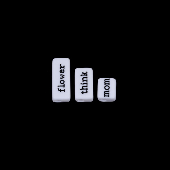 Изображение Акриловые Бусины Прямоугольник, Черный & Белый с узором Случайно 24мм x 10мм - 12мм x 10мм, Отверстие:примерно 3.1мм, 50 Грамм (примерно 57-60 ШТ)