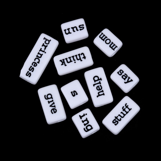 Picture of Acrylic Beads Rectangle Black & White At Random Pattern About 24mm x 10mm - 12mm x 10mm, Hole: Approx 3.1mm, 50 Grams (Approx 57-60 PCs)