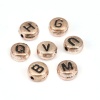 Picture of Acrylic Beads Flat Round At Random Champagne Gold Initial Alphabet/ Capital Letter Pattern About 7mm Dia., Hole: Approx 1.4mm, 500 PCs