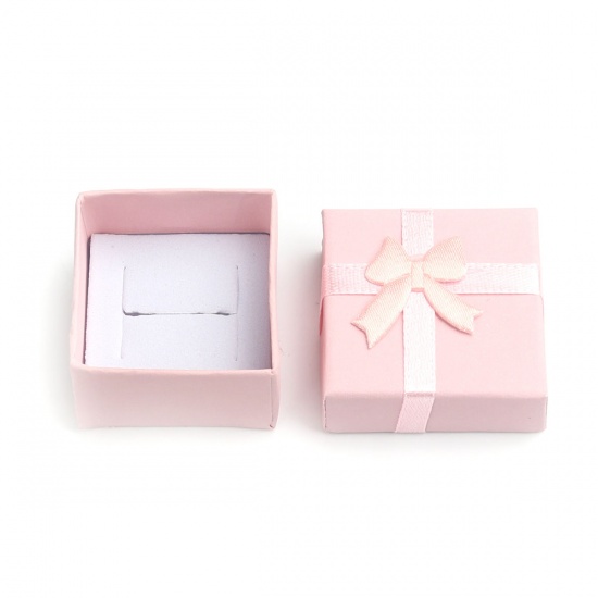 紙 ジュエリーギフト ジュエリーボックス 正方形 ピンク ちょう結び柄 4.3cm x 4.3cm 、 6 個 の画像