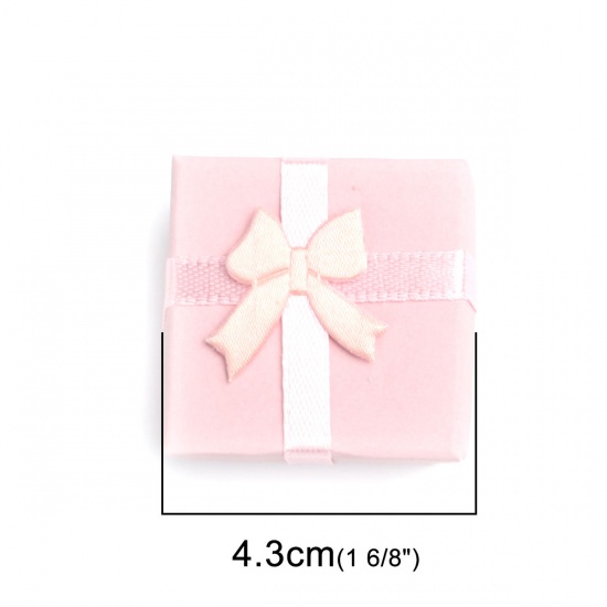 Изображение Бумага Коробочки для Украшений Квадратные Розовый с узором " Бант " 4.3см x 4.3см , 6 ШТ