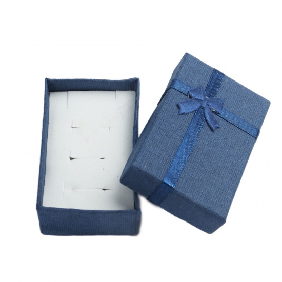 Immagine di Carta Regalo di Gioielli Contenitore di Monili Rettangolo Blu Scuro Cravatta a Farfalla Disegno 8.1cm x 5.2cm , 4 Pz