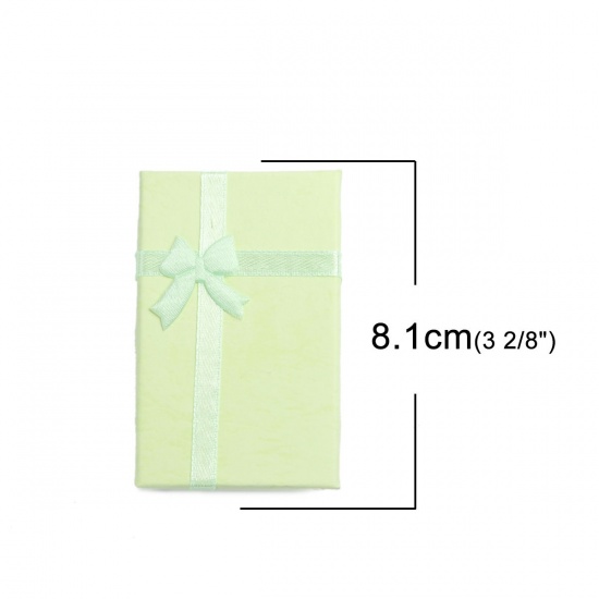 Picture of Paper Jewelry Gift Boxes Rectangle Light Green Bowknot Pattern 8.1cm x 5.2cm , 4 PCs