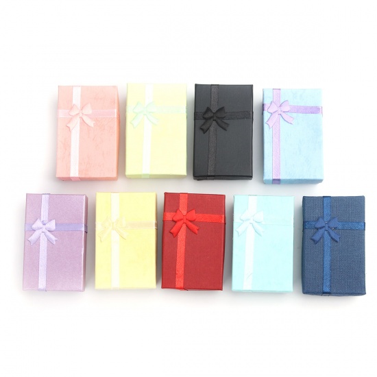 Picture of Paper Jewelry Gift Boxes Rectangle Yellow Bowknot Pattern 8.1cm x 5.2cm , 4 PCs