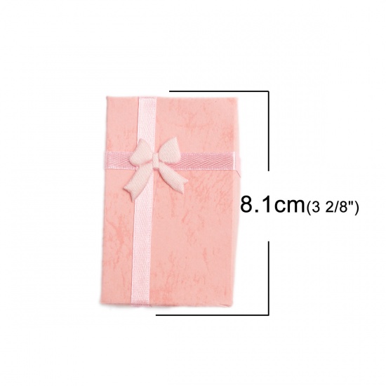 Picture of Paper Jewelry Gift Boxes Rectangle Pink Bowknot Pattern 8.1cm x 5.2cm , 4 PCs
