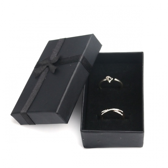 Picture of Paper Jewelry Gift Boxes Rectangle Black Bowknot Pattern 8.1cm x 5.2cm , 4 PCs
