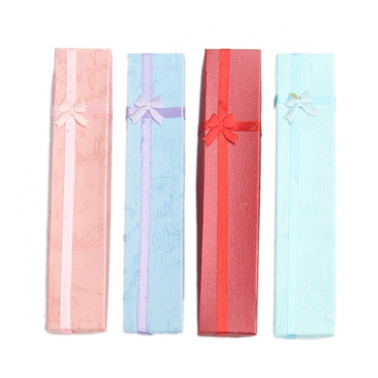 Picture of Paper Jewelry Gift Boxes Rectangle Red Bowknot Pattern 20cm x 4cm , 2 PCs
