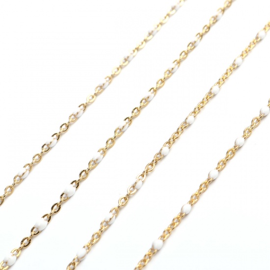 Picture of 304 Stainless Steel Link Cable Chain Gold Plated White Enamel 2.5x2mm, 1 M