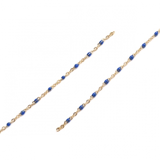Imagen de 304 Acero Inoxidable Cable Cadena Cruz Chapado en Oro Azul Esmalte 2.5x2mm, 1 M