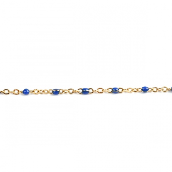 Picture of 304 Stainless Steel Link Cable Chain Gold Plated Blue Enamel 2.5x2mm, 1 M