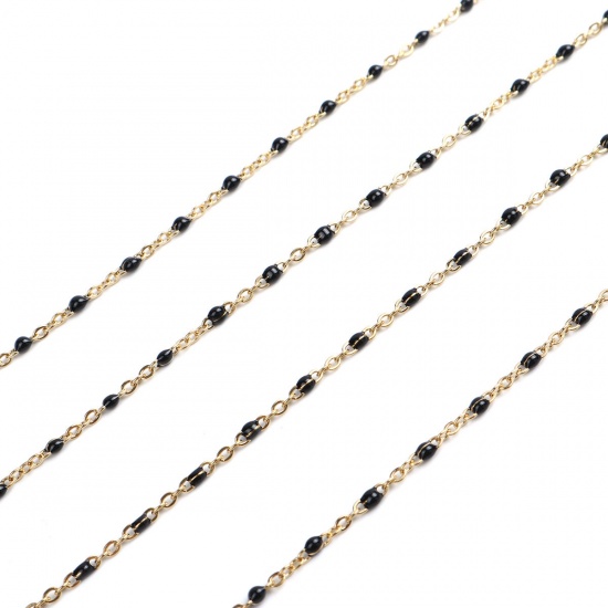 Picture of 304 Stainless Steel Link Cable Chain Gold Plated Black Enamel 2.5x2mm, 1 M