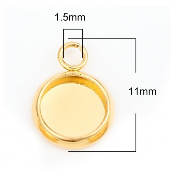 Picture of 304 Stainless Steel Charms Round Disc Gold Plated Cabochon Settings (Fits 6mm Dia.) 11mm x 8mm, 10 PCs