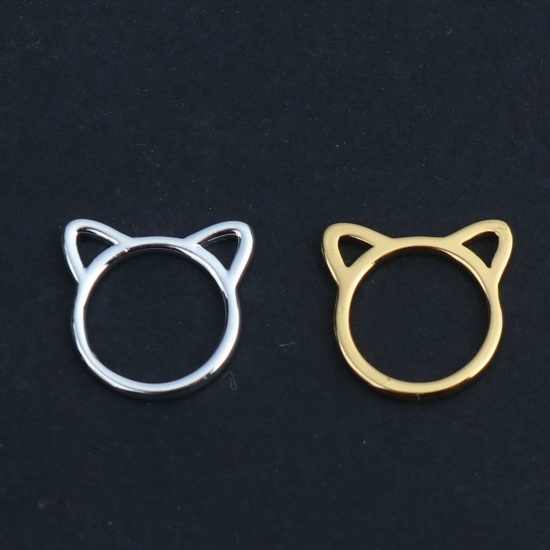 Picture of Brass Charms Silver Plated Cat Animal 12mm x 12mm, 5 PCs                                                                                                                                                                                                      