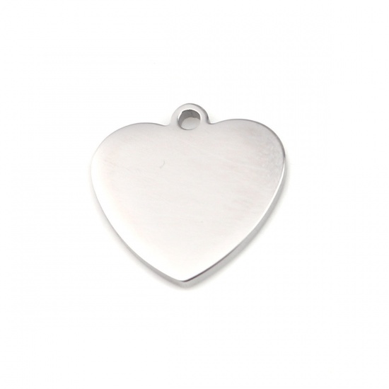 Picture of 1 Piece 304 Stainless Steel Blank Stamping Tags Charms Heart Silver Tone Double-sided Polishing 15mm x 15mm