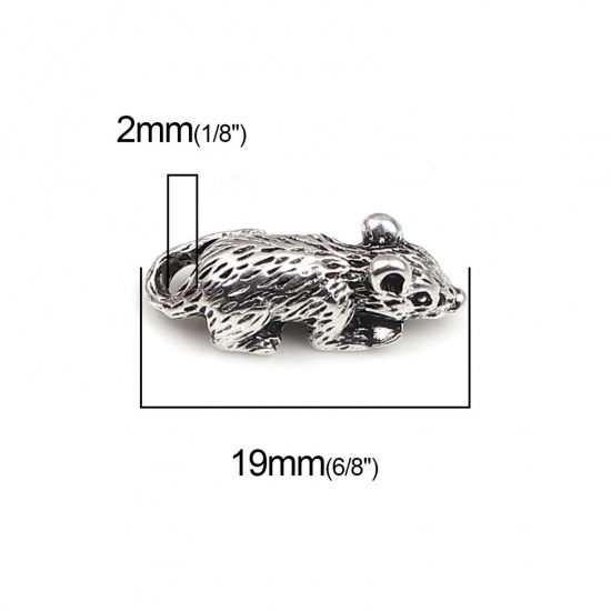 Picture of Zinc Based Alloy 3D Charms Mouse Animal Antique Silver Color 19mm x 7mm, 10 PCs