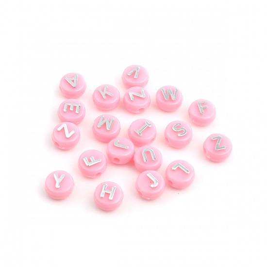 Picture of Acrylic Beads Round Pink At Random Pattern About 10mm x 6mm, Hole: Approx 2.4mm, 100 PCs