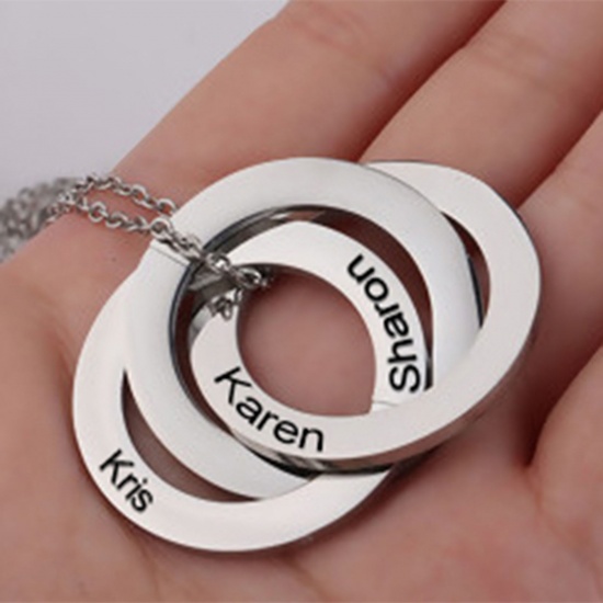 Picture of Stainless Steel Necklace Silver Tone Circle Ring Customized Engraving Blank Stamping Tags 45cm(17 6/8") long, 1 Piece