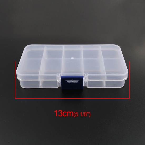 Picture of 10 Compartment Plastic Storage Container Box Basket Rectangle Transparent Clear Detachable 13cm x 6.5cm, 2 PCs
