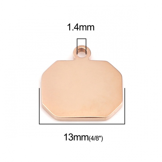 Picture of 304 Stainless Steel Charms Polygon Rose Gold Blank Stamping Tags One Side 13mm x 13mm, 1 Piece