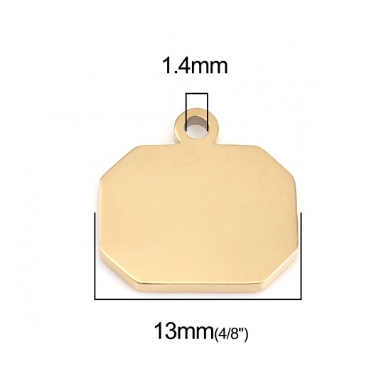 Picture of 1 Piece 304 Stainless Steel Blank Stamping Tags Charms Polygon Gold Plated Double-sided Polishing 13mm x 13mm