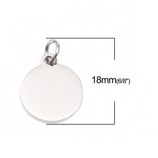 Picture of 304 Stainless Steel Blank Stamping Tags Charms Round Silver Tone One-sided Polishing 18mm x 12mm, 1 Piece