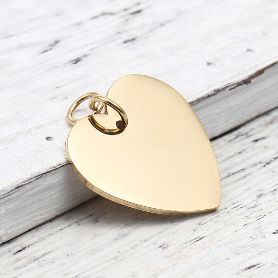 Picture of 1 Piece 304 Stainless Steel Blank Stamping Tags Pendants Heart Gold Plated Double-sided Polishing 30mm x 25mm