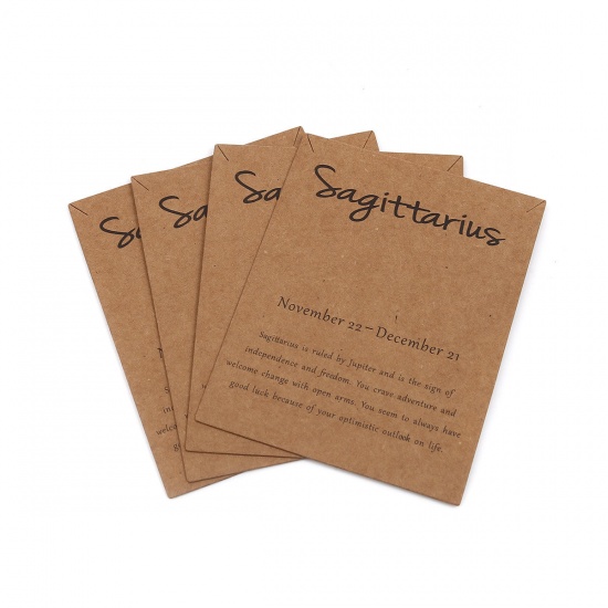 Picture of Kraft Paper Jewelry Necklace Display Card Light Brown Rectangle Sagittarius Sign Of Zodiac Constellations Pattern 90mm x 70mm, 50 PCs