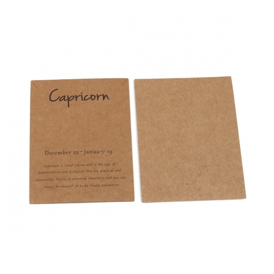 Picture of Kraft Paper Jewelry Necklace Display Card Light Brown Rectangle Capricornus Sign Of Zodiac Constellations Pattern 90mm x 70mm, 50 PCs