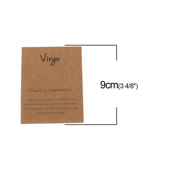 Picture of Kraft Paper Jewelry Necklace Display Card Light Brown Rectangle Virgo Sign Of Zodiac Constellations Pattern 90mm x 70mm, 50 PCs