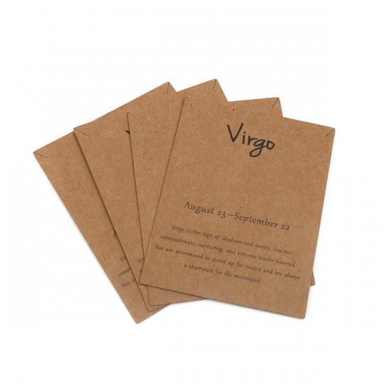 Picture of Kraft Paper Jewelry Necklace Display Card Light Brown Rectangle Virgo Sign Of Zodiac Constellations Pattern 90mm x 70mm, 50 PCs