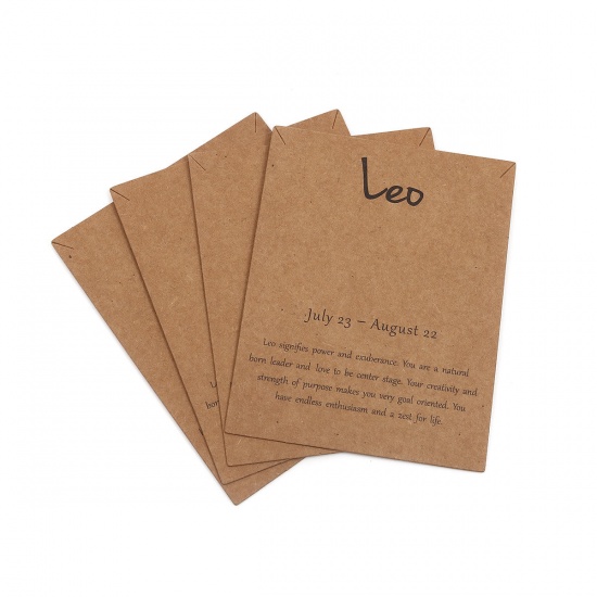 Picture of Kraft Paper Jewelry Necklace Display Card Light Brown Rectangle Leo Sign Of Zodiac Constellations Pattern 90mm x 70mm, 50 PCs