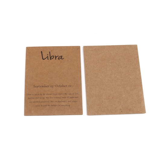 Picture of Kraft Paper Jewelry Necklace Display Card Light Brown Rectangle Libra Sign Of Zodiac Constellations Pattern 90mm x 70mm, 50 PCs