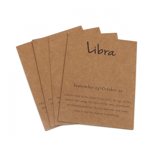Picture of Kraft Paper Jewelry Necklace Display Card Light Brown Rectangle Libra Sign Of Zodiac Constellations Pattern 90mm x 70mm, 50 PCs