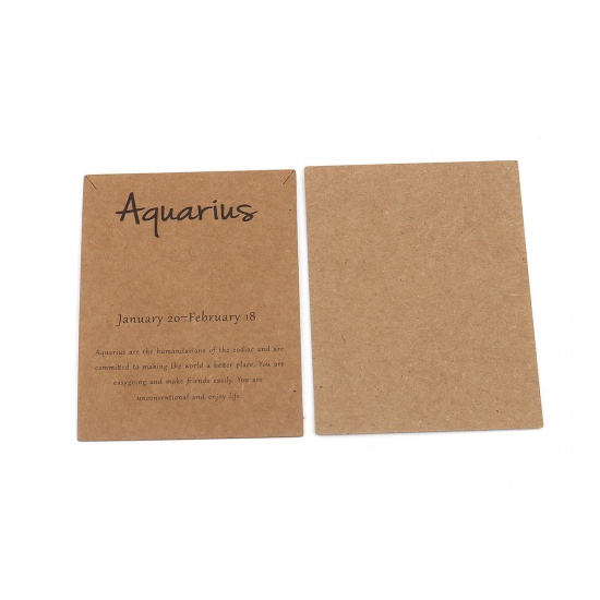Picture of Kraft Paper Jewelry Necklace Display Card Light Brown Rectangle Aquarius Sign Of Zodiac Constellations Pattern 90mm x 70mm, 50 PCs