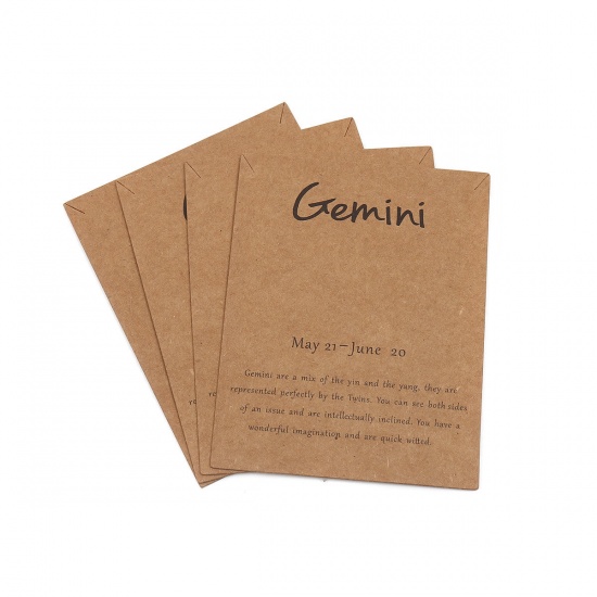 Picture of Kraft Paper Jewelry Necklace Display Card Light Brown Rectangle Gemini Sign Of Zodiac Constellations Pattern 90mm x 70mm, 50 PCs