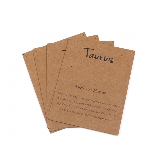 Picture of Kraft Paper Jewelry Necklace Display Card Light Brown Rectangle Taurus Sign Of Zodiac Constellations Pattern 90mm x 70mm, 50 PCs