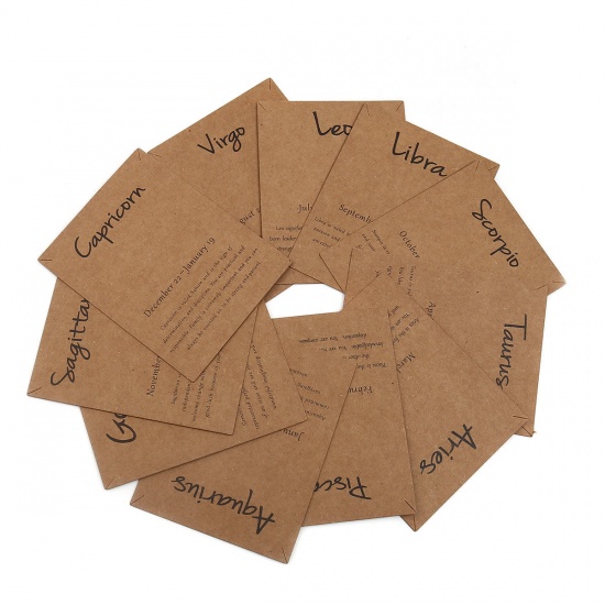 Picture of Kraft Paper Jewelry Necklace Display Card Light Brown Rectangle Taurus Sign Of Zodiac Constellations Pattern 90mm x 70mm, 50 PCs