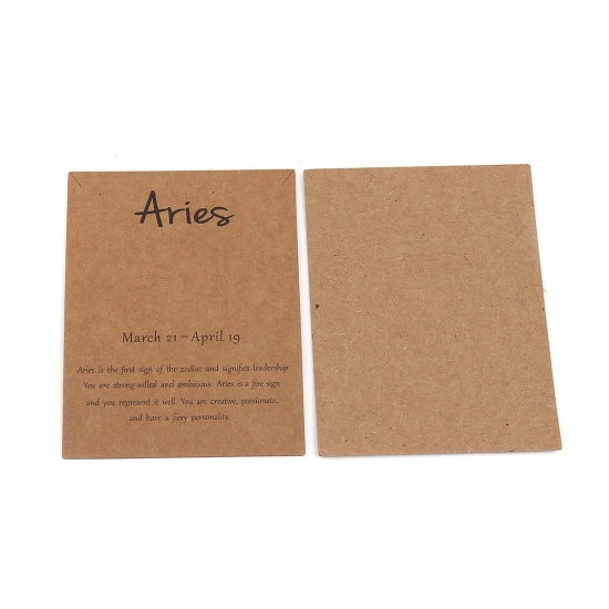 Picture of Kraft Paper Jewelry Necklace Display Card Light Brown Rectangle Aries Sign Of Zodiac Constellations Pattern 90mm x 70mm, 50 PCs