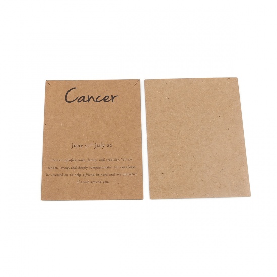 Picture of Kraft Paper Jewelry Necklace Display Card Light Brown Rectangle Cancer Sign Of Zodiac Constellations Pattern 90mm x 70mm, 50 PCs