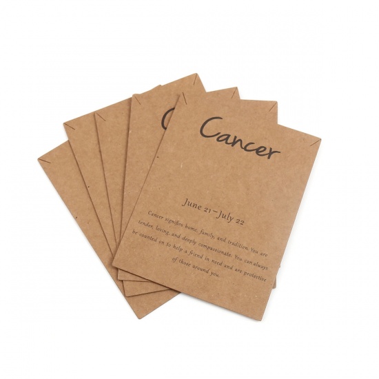 Picture of Kraft Paper Jewelry Necklace Display Card Light Brown Rectangle Cancer Sign Of Zodiac Constellations Pattern 90mm x 70mm, 50 PCs