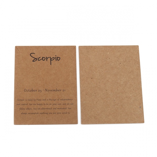 Picture of Kraft Paper Jewelry Necklace Display Card Light Brown Rectangle Scorpio Sign Of Zodiac Constellations Pattern 90mm x 70mm, 50 PCs