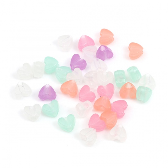 Picture of Acrylic Beads Heart At Random Glow In The Dark About 10mm x 10mm, Hole: Approx 3.8mm, 500 PCs