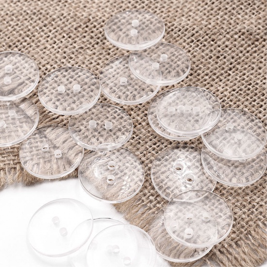 Picture of Resin Sewing Buttons Scrapbooking Two Holes Round Transparent Clear 23mm Dia, 100 PCs