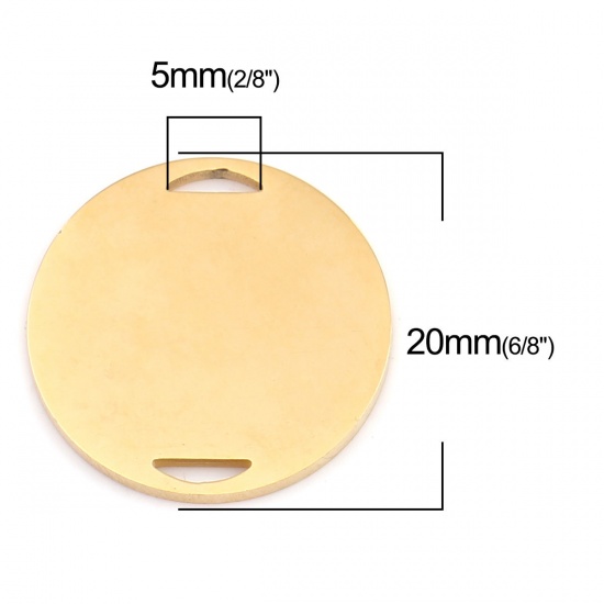 Picture of 304 Stainless Steel Blank Stamping Tags Connectors Charms Pendants Round Gold Plated One-sided Polishing 20mm Dia., 1 Piece