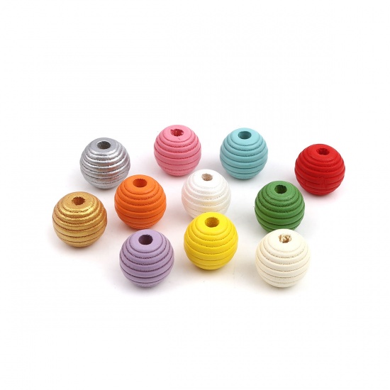 Picture of Wood Spacer Beads Oval Pink Stripe About 18mm x 17mm, Hole: Approx 4.6mm, 30 PCs