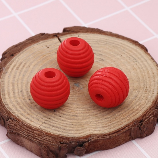 Picture of Wood Spacer Beads Oval Red Stripe About 18mm x 17mm, Hole: Approx 4.6mm, 30 PCs
